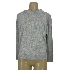 NEW Quince L Women Baby Alpaca Wool Diamond Stitch Crew Light Gray Sweater DG4